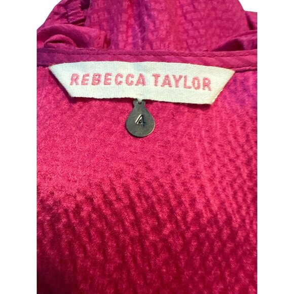Rebecca Taylor Hot Pink 100% Silk Ruffle Dress With Elastic Waist - Size 4 EUC - Picture 6 of 7